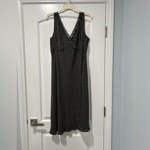 Black and cream polka dot silk Ann Taylor Loft dress vintage size 14